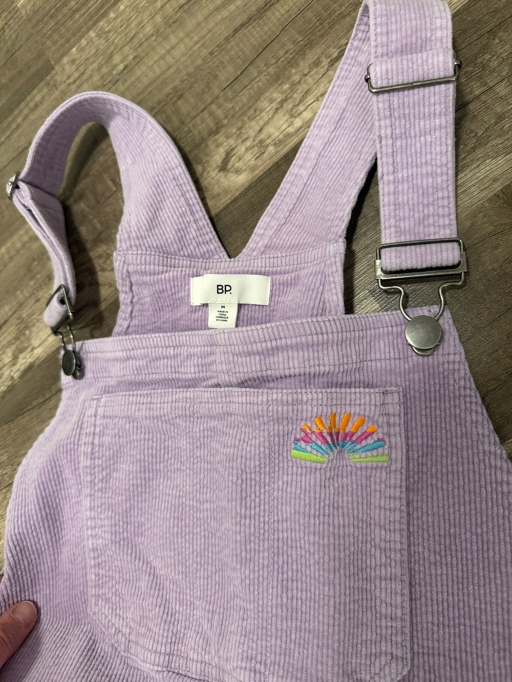 BP. MED. Lavender Corduroy Short Overalls with Rainbow Patch - Picture 2 of 4